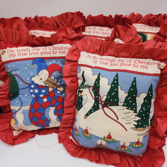 12 Days Christmas Vintage Pillows handmade complete set ruffled retro decoration